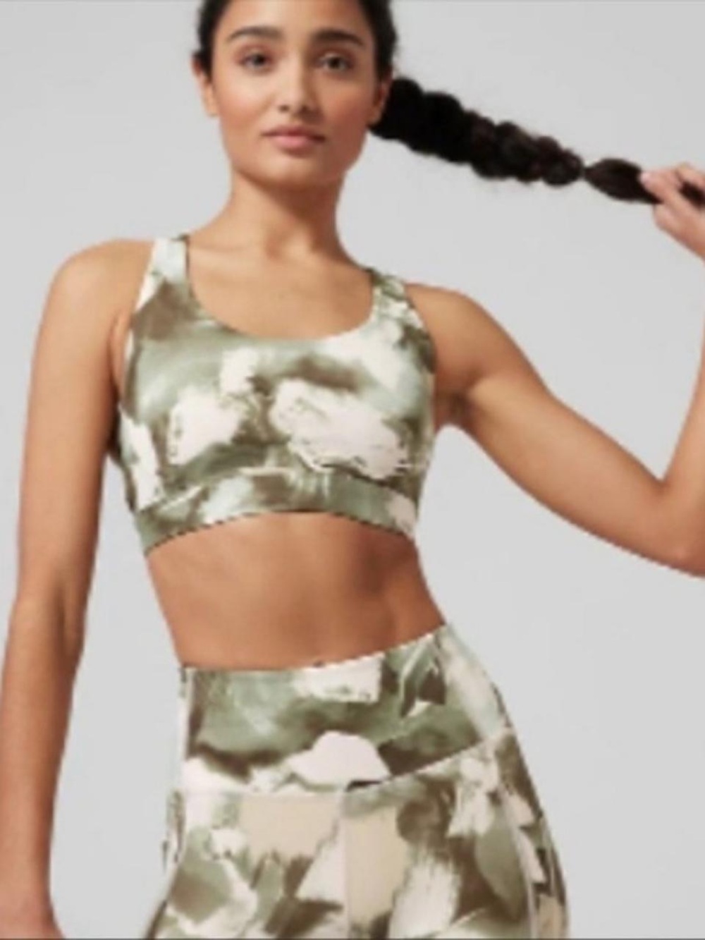 Athleta Brushstroke Racerback Sports Bra in Pink & Olive